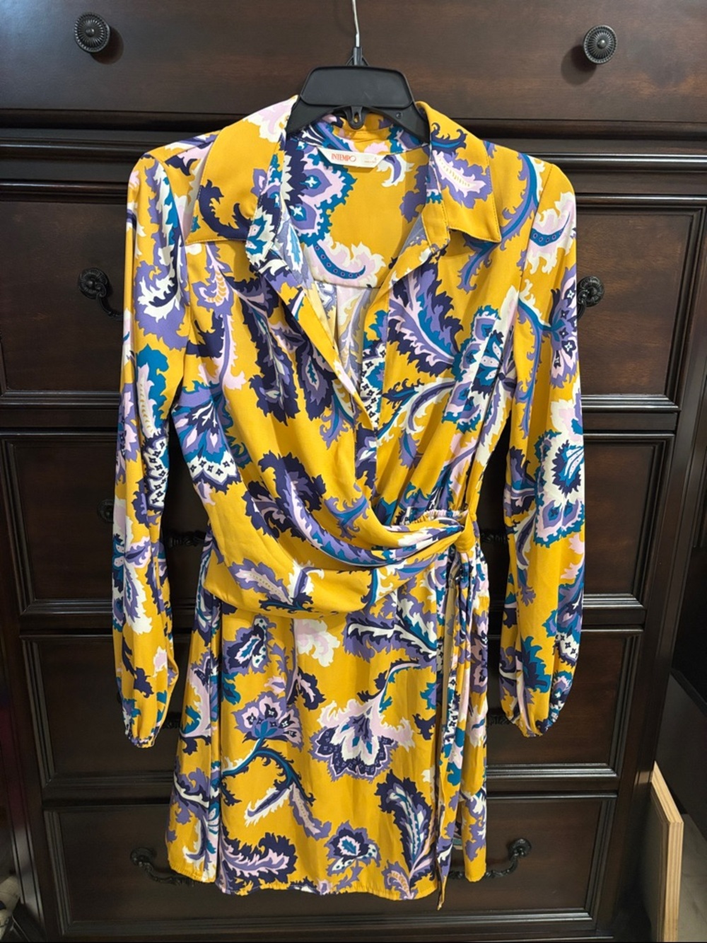 Women’s Long Sleeve Wrap Dress in Mustard Floral